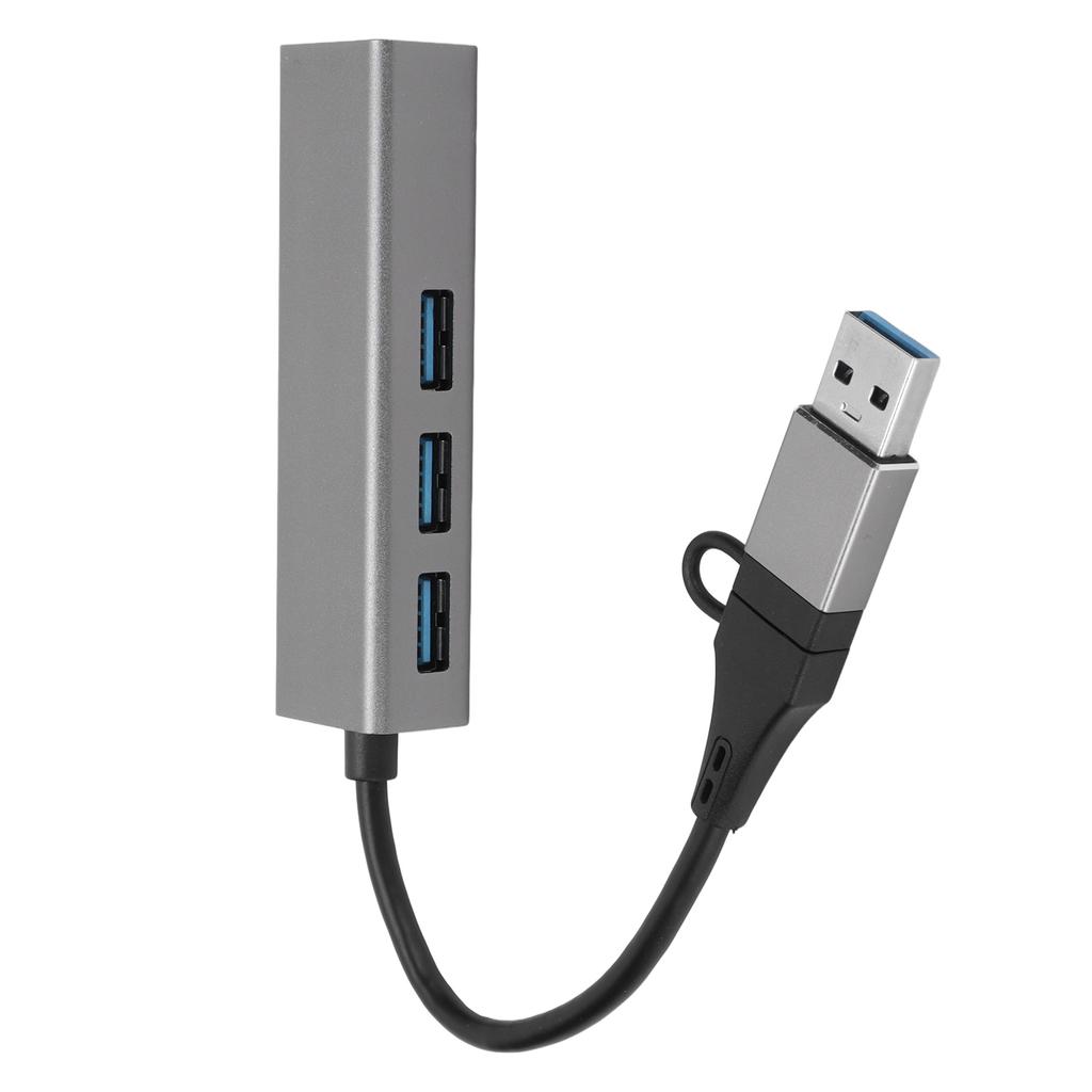 USB3.0 Hub 5Gbps Plug and Play 4 Port Aluminum Alloy USB C To RJ45 Adapter for Windows for Linux for OS X Silver Gray
