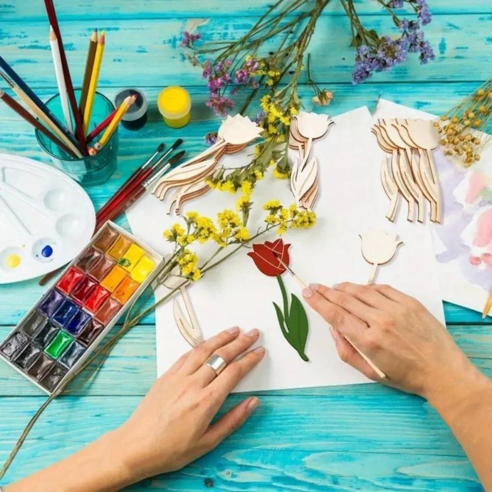 30 PCS DIY Wooden Flower Ornament Creative Decoration Rose Painting Crafts Funny Mother's Day Gifts Gifts Supplies