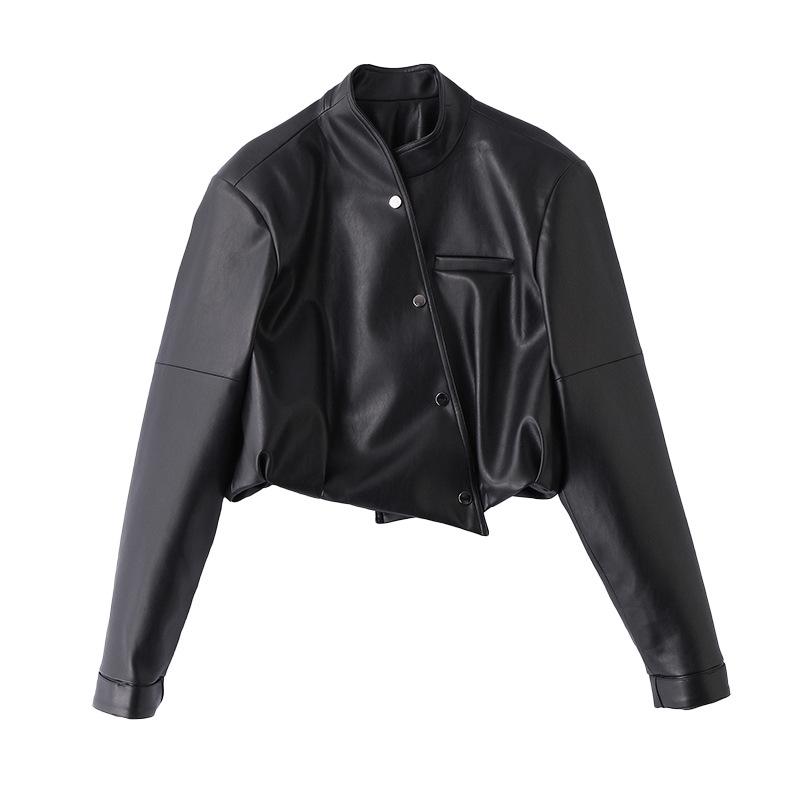 2025 Spring Women's High-End Petite Round Neck Loose Short Leather Jacket WA2513