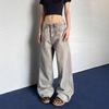 Women's New Washed Grey Retro Straight-Leg Jeans - Punk, Versatile, Loose, and Slimming.