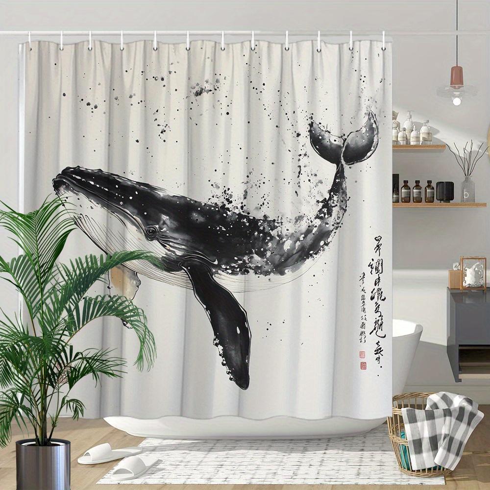 Humpback Whale Shower Curtain Japanese Traditional Art Washable Including 12 Hooks Modern Bathroom Decorative Shower Curtain