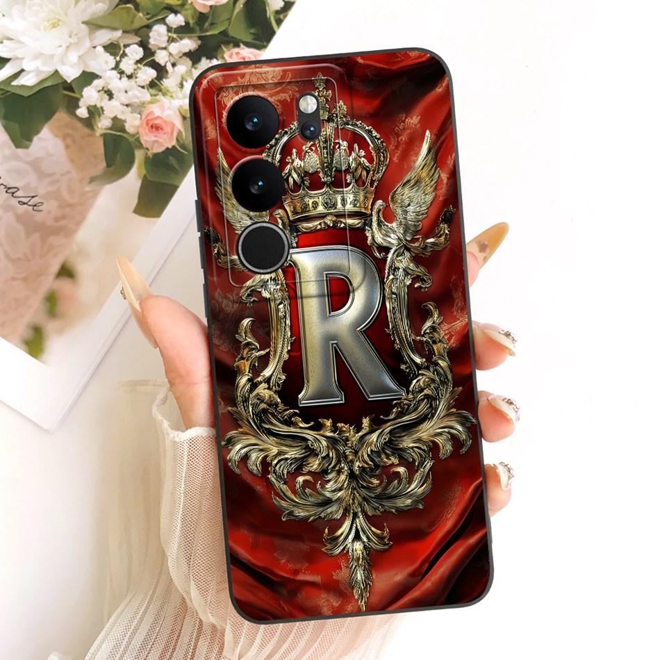 For Vivo V29 V29Pro Feather Crown Initial Letter Phone Case For Vivo V 29 V29 Pro 5G V2250 V2251 Soft Silicone Covers Bumpers