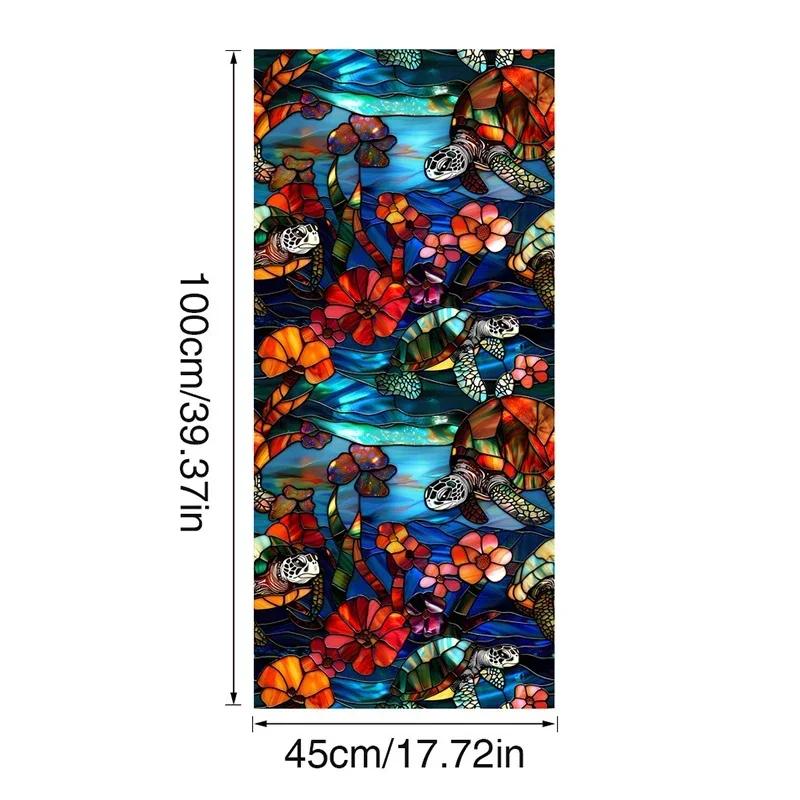 45x100cm Colorful Flower Stained Glass Film Static Cling PVC Privacy Window Film Home Living Room Office Art Decor