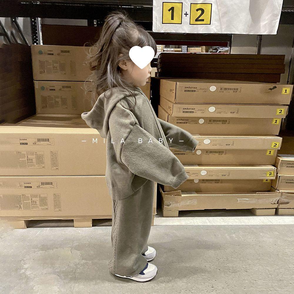 

Повседневный трикотажный комплект для девочек в корейском стиле - Универсальный вязаный кардиган с капюшоном для осени и весны Size 140