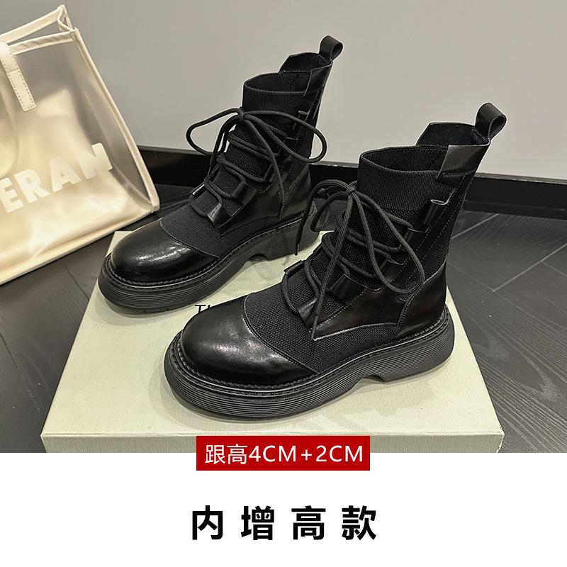 

Летние новые дышащие увеличивающие рост на толстой подошве ботинки Мартина женские кожаные модные повседневные универсальные короткие ботинки женские 40