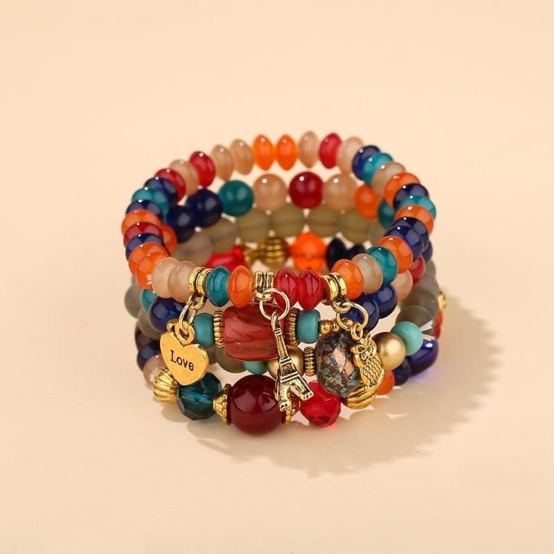 Trend, Simple Metal Multi-Pendant Pendant, Candy Beads Multi-Layer Fashion Temperament Bracelet