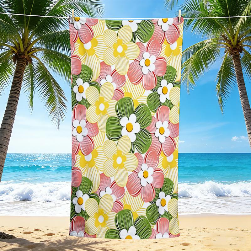 1Pc Floral Beach Towel, Quick Dry, Multi-Use for Beach Pool Gym Yoga Home Travel, Christmas, Halloween, Xmas Gift M92819