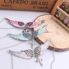 Fashion Blue White Pink Charm Crystal Angel Wings Cross Pendant Necklace Shellhard Vintage Jewelry For Women Bridal Wedding Gift