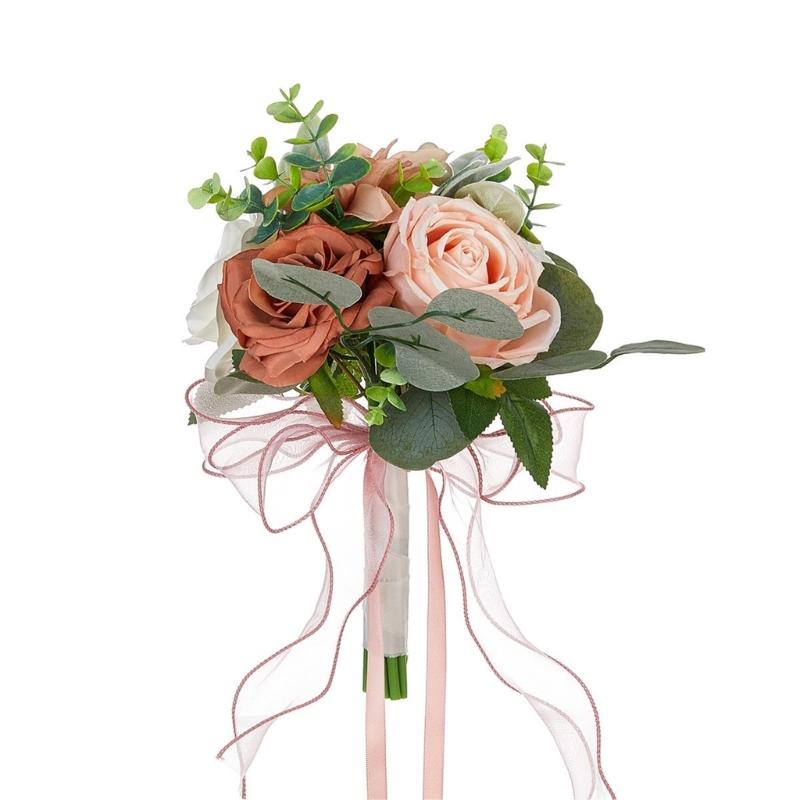 

Elegant Bridal Bouquet for Wedding Decoration Bridesmaids Holding Rose Florals Handmade Artificial Silk Hand Flower