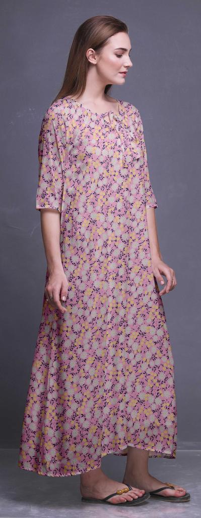 Bimba Lavender Butterflies Printed Nightgowns Maxi Sleepwear for Women Long Sleep Dress