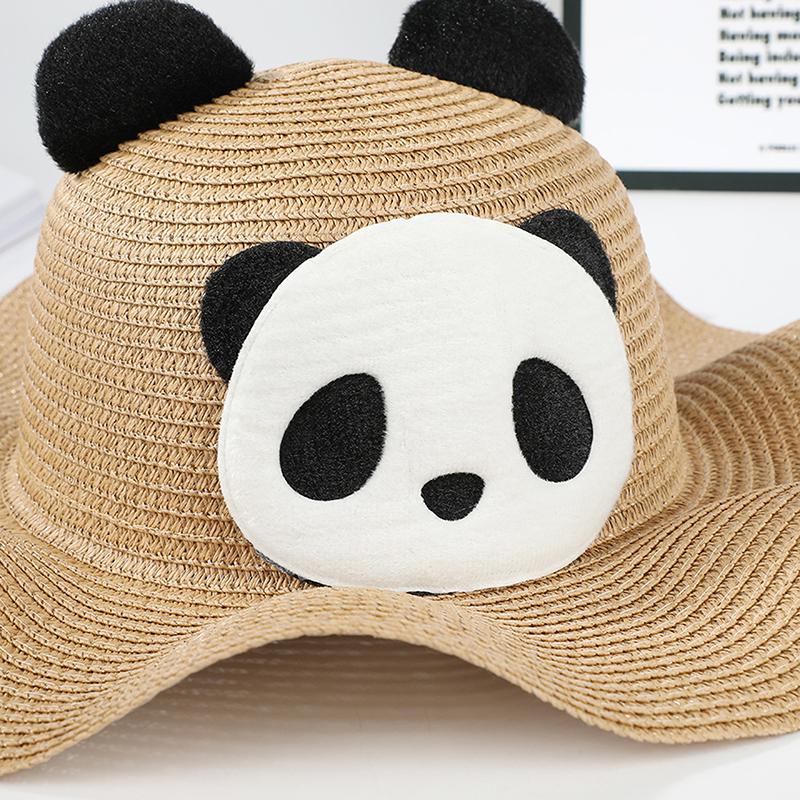 Cute Panda Straw Hat For Travel Beach Kids Summer Sun Protection Fisherman Cap Children Sunscreen Basin Caps 2-6Year Baby Visors