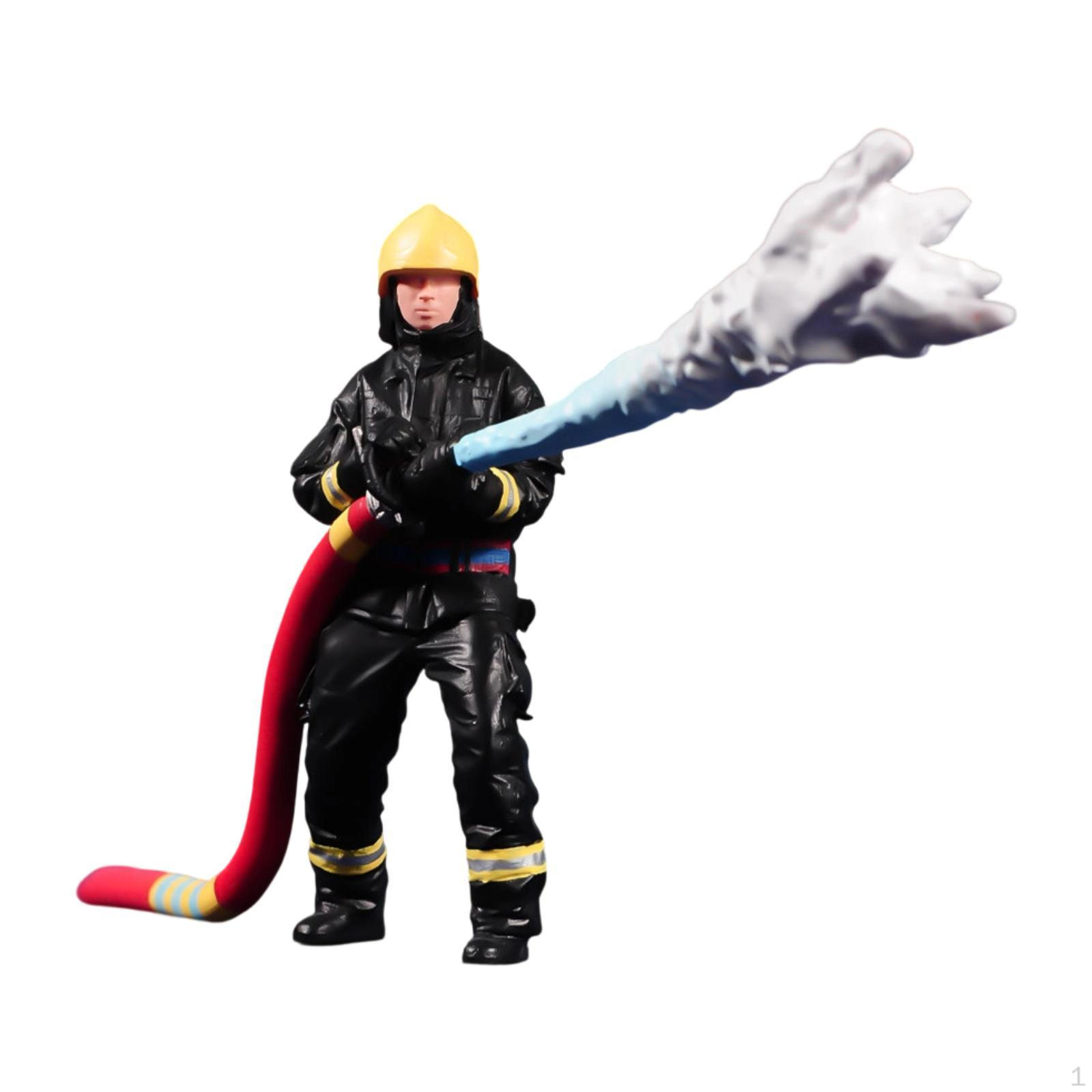 

1/64 Miniature Firefighter Figure Mini Resin Micro Landscape Decor Photography Prop Collectible