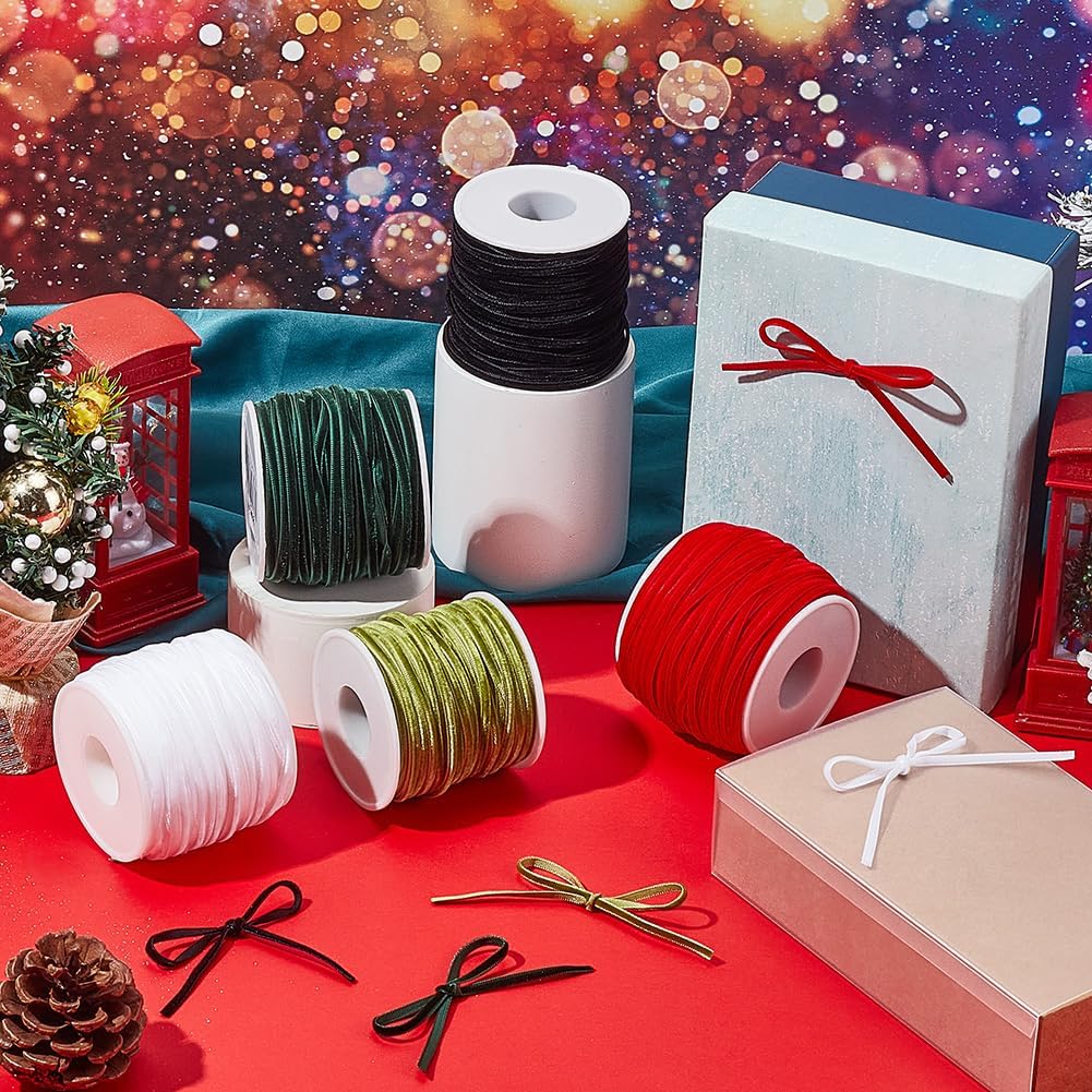 1/8 Inch Thin Velvet Ribbon 50 Yards Vintage Red Ribbon Single Face Velvet Ribbon Spool Fabric Trim for Wedding Invitations Christmas Tree Crafts