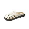 Leather bag head half slippers women's summer wear 2025 new retro woven hollow thick sole one pedal lazy shoes
