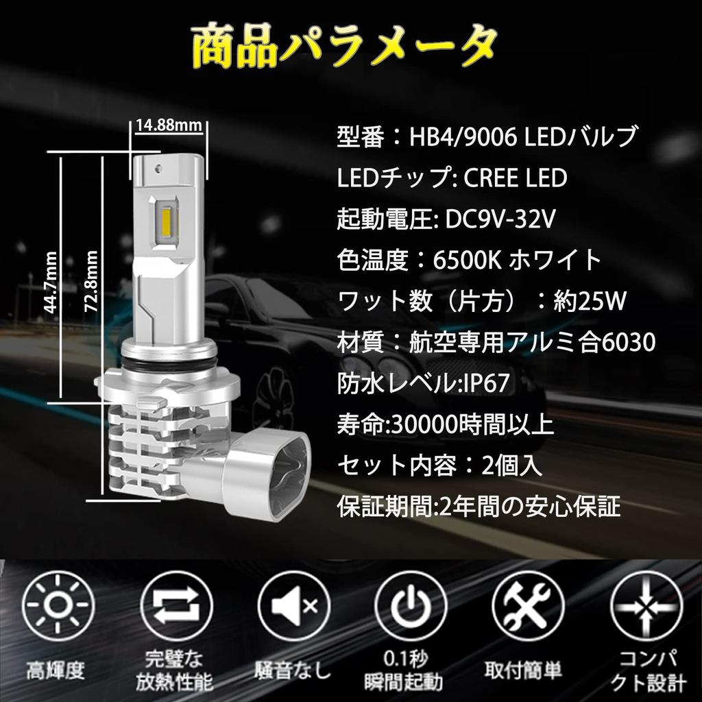 LTONXEN HB4 LED Fahrzeuginspektion Integriert 9006 LED-Birne mit CREE LED Leiser Fahrzeug 6500K Scheinwerfer, Konform, Chip, Lüfterlos, Betrieb,