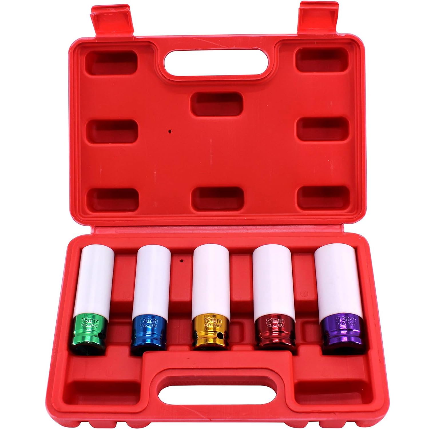 

Тонкий набор головок для алюминиевого ударного гайковерта, колесные гайки 22 мм, совместимый, головка, набор из 5 штук, 15 мм, 17 мм, 19 мм, 21 мм, (5)