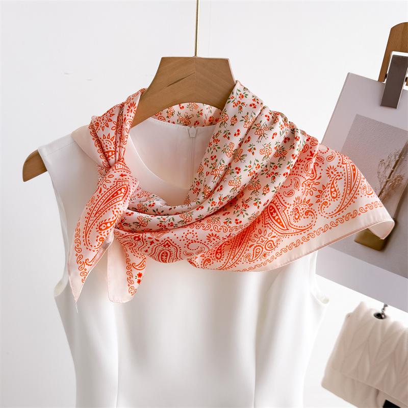 Elegant Spring Floral Silk-Blend Square Scarf - Headscarf & Neck Protection Neckerchief for Women