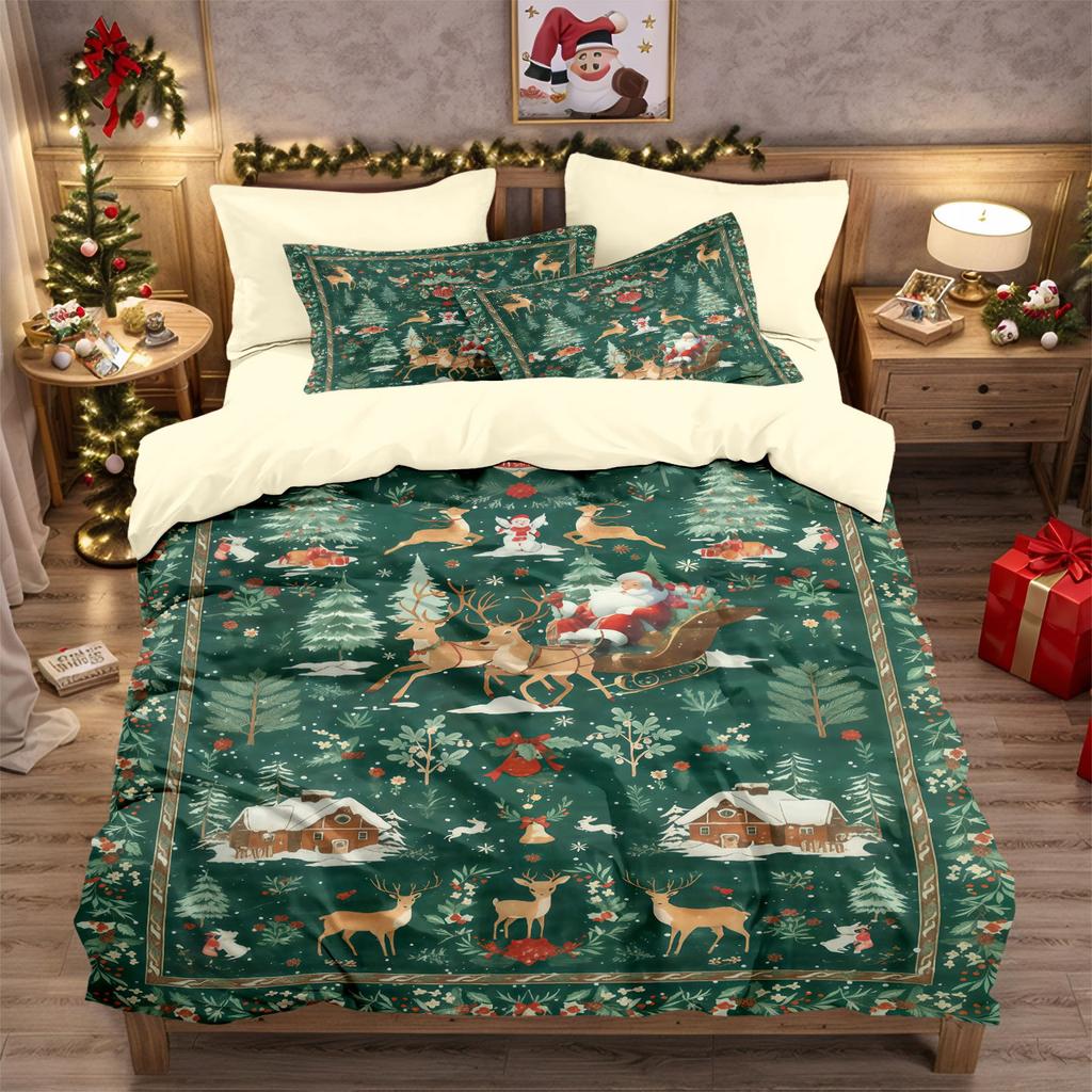 Christmas Bedding Set Printed Christmas theme Duvet Cover Set Soft Single Double Size Bed Set  Christmas Gift Tree Decoratio