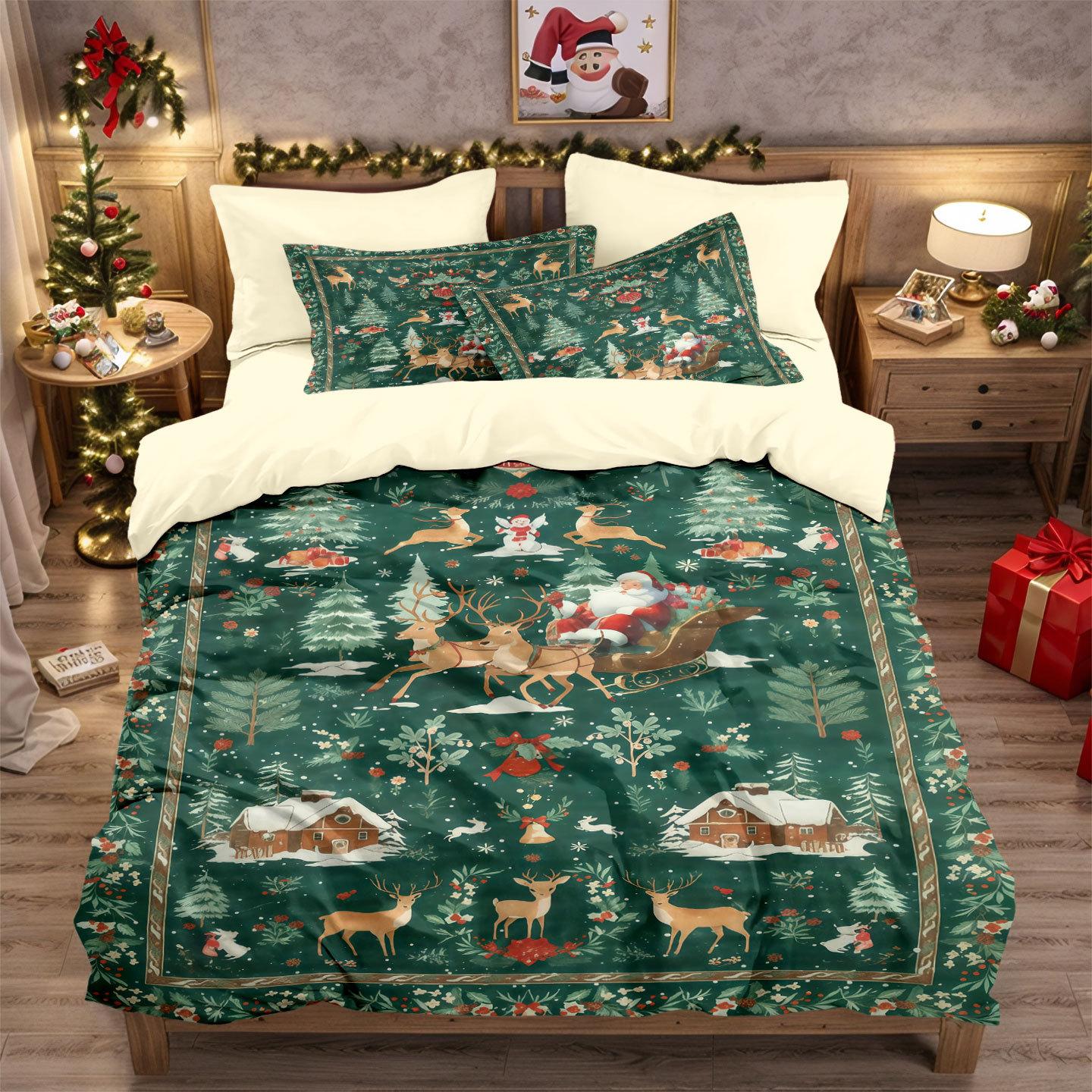 

Christmas Beding Set Printed Christmas theme Soft Duvet Cover Set Soft Single Double Sized Dimensions Bed Linen Set Christmas Gift Tre Decoratio 100*200cm Single