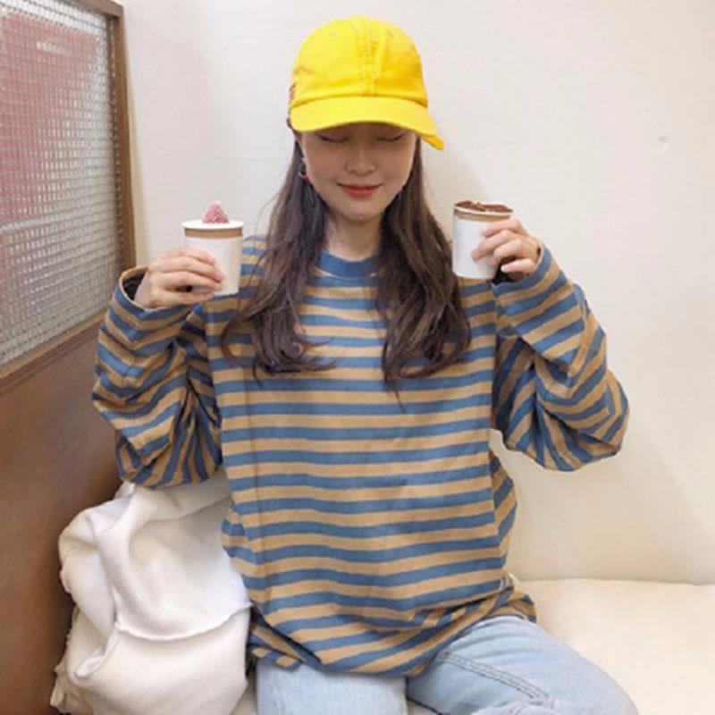 Women Casual Striped Loose Long Sleeve Pullover T Shirt