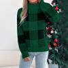 Women's Christmas Casual Color Block Plaid Long-Sleeved Turtleneck Sweater