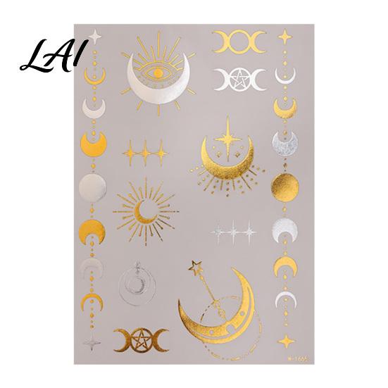 Girls Tattoo Sticker Golden Silver-color Metallic for Women Girls Temporary Tattoos Face Body Arm Decoration Waterproof Fake Decal Wedding