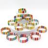 Geometric Enamel Bracelet With Rainbow Beads Multi-Layer Stackable Alloy Bangle Couples Unisex Jewelry