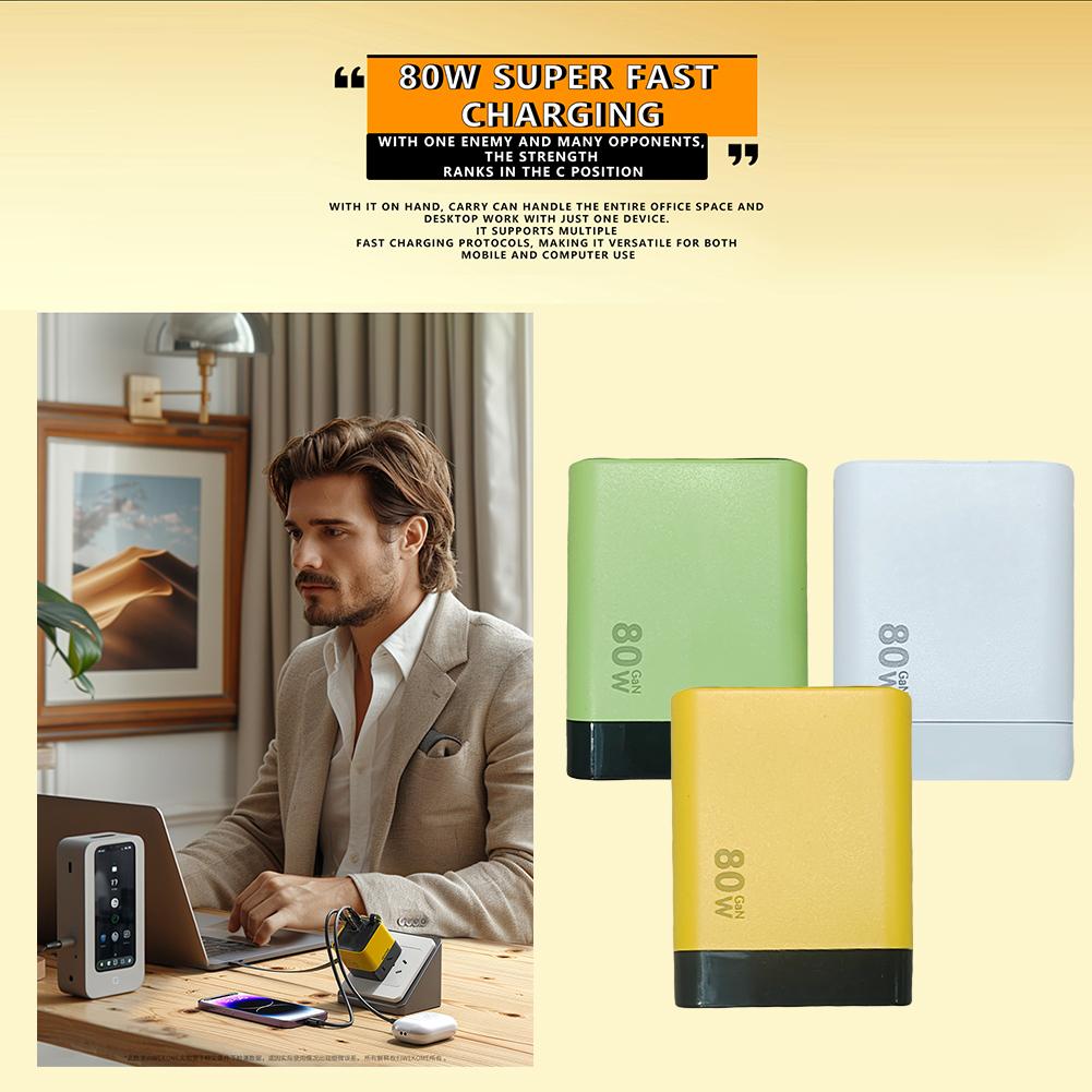 3 in 1 GaN Charger 80W Scalable Max Fast Charger with Type C Cable and 2 USB Ports, Retractable Phone Wall Plug for Phone Laptop