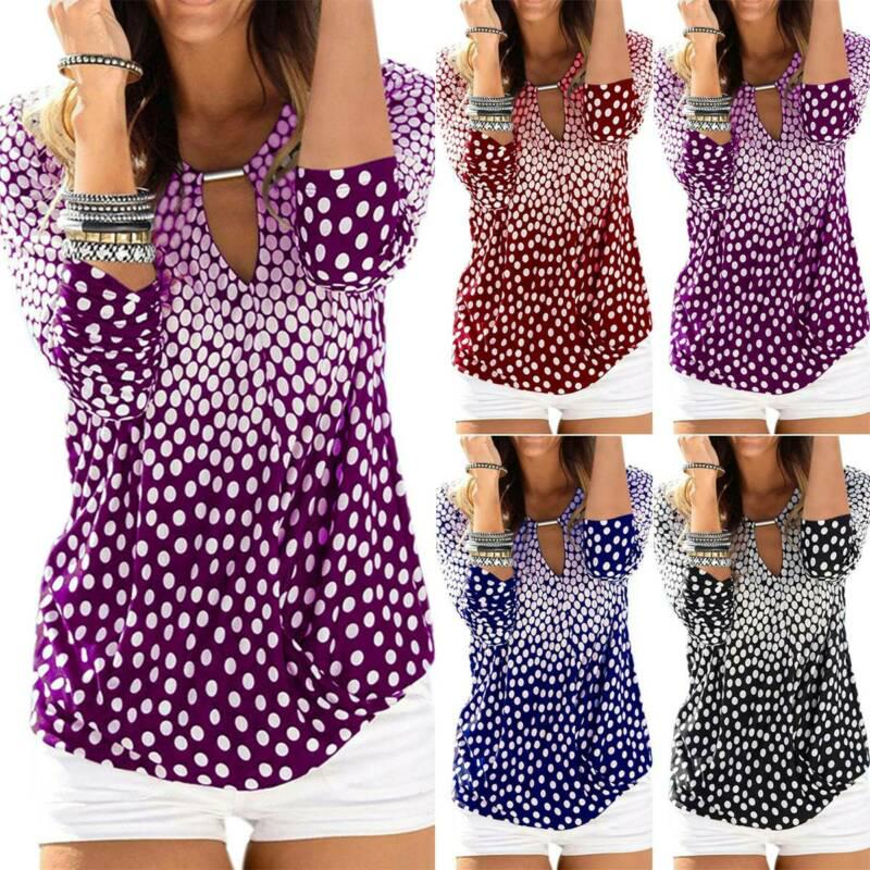 Fudule Women Long Sleeve Polka Dot Shirts Tunics Ladies Casual Loose Loose T-Shirt Blouse Women Tops