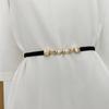 Elegant Double Pearls Buckle Elastic Women Belts Black Thin Straps Lady Girl Dress Skirt Decor Waistbands