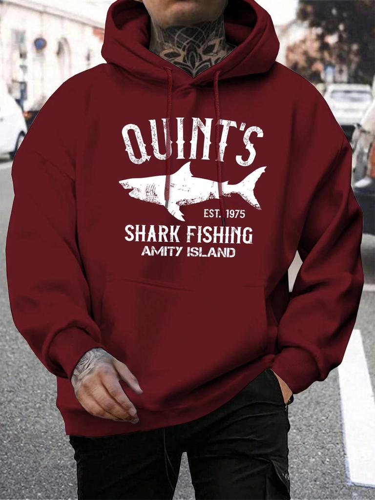 Quint'S Shark Fishing Amity Island Print Men Hoody Autumn Fleece Hoodies Hip Hop Loose Streetwear All-Match Comfortable Clothing