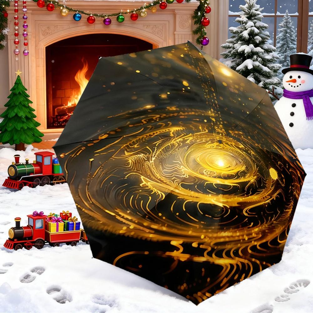 

One Automatic Umbrella Featuring a Golden Swirling Vortex Design. It Has a Portable And Collapsible Structure, Making It a Cas (as the picture,iron&8K)
