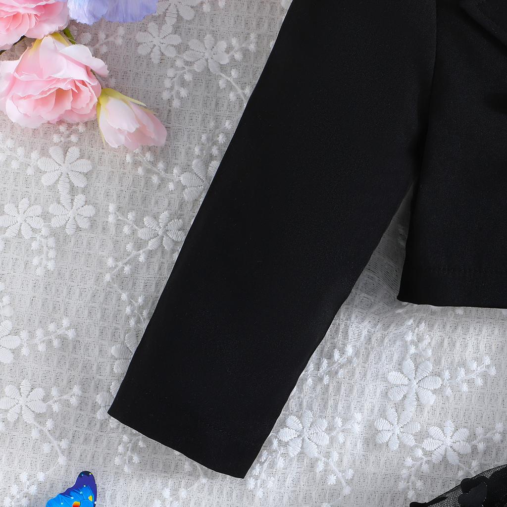 Children Clothing Autumn Winter Girls Long Sleeved Suit Crop Jacket + Tulle Dress 2 Piece Set Fashion Kids Skirt Sets