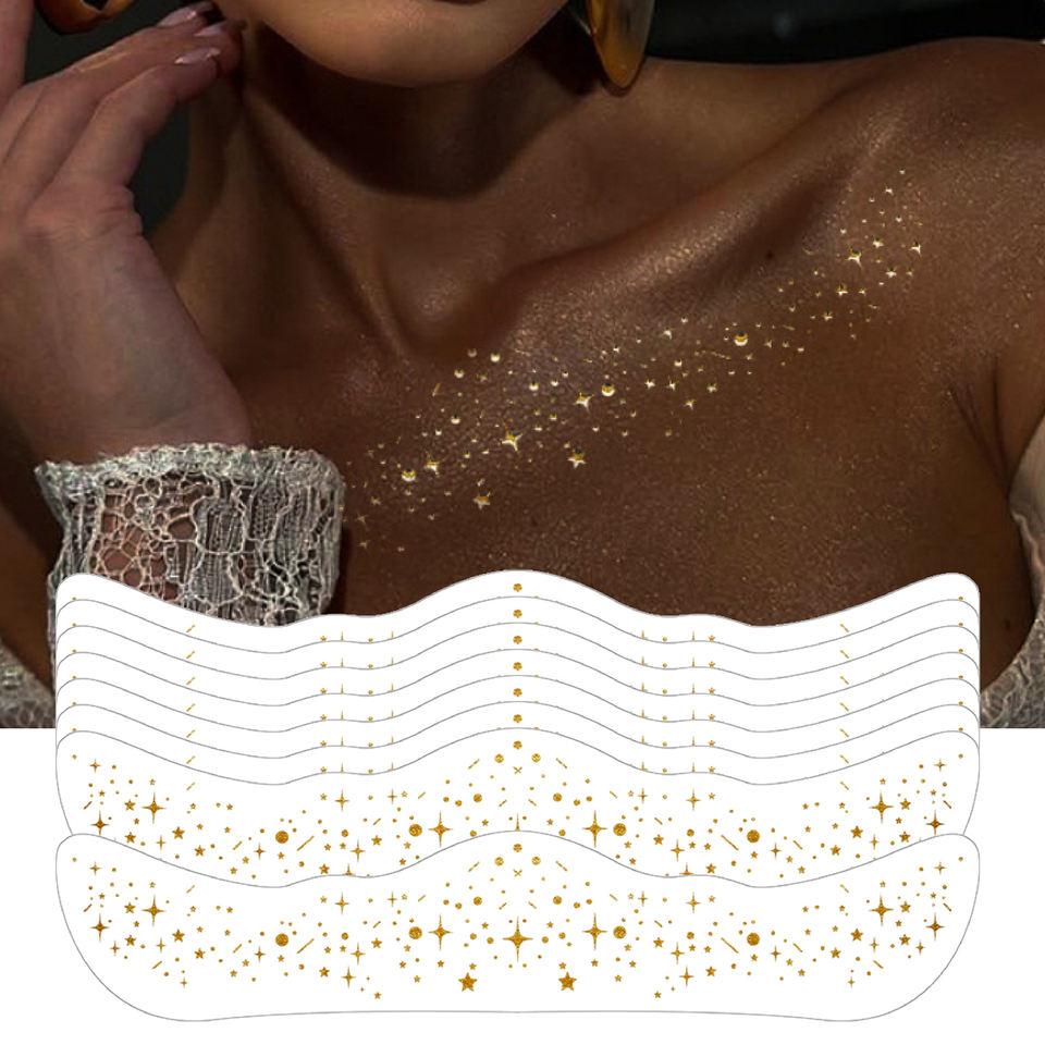 Waterproof Long Lasting Gold Foil Collarbone Temporary Tattoo Metallic Body Art Tattoo Sticker