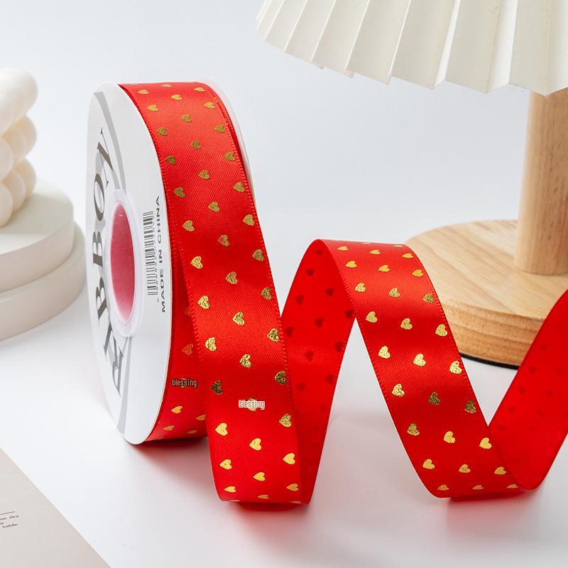 Gold-stamped Polyester Gift Ribbon Bow for Cakes & Floral Packaging