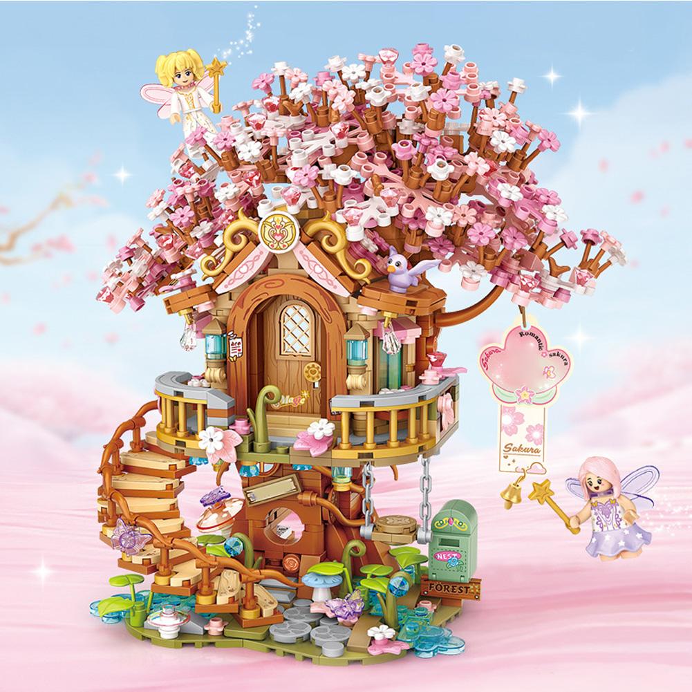 1149pcs Cherry Blossom Tree House Building Sets Flower Treehouse Micro Building Blocks Model Gifts For Girl Boys