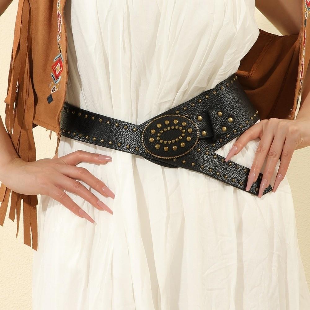 Y2k Women's Waist Belt Gothic Dress Jeans Belt Fashionable Rivet Leather Belt  Streetwear
