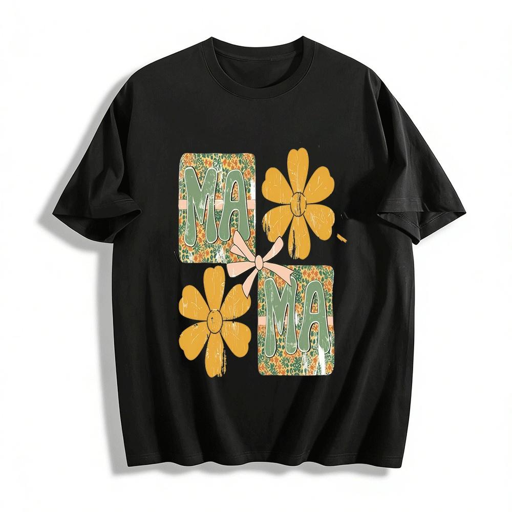 

Vintage Floral MAMA Print Parent-child T-shirt Pure cotton T-shirt XXS