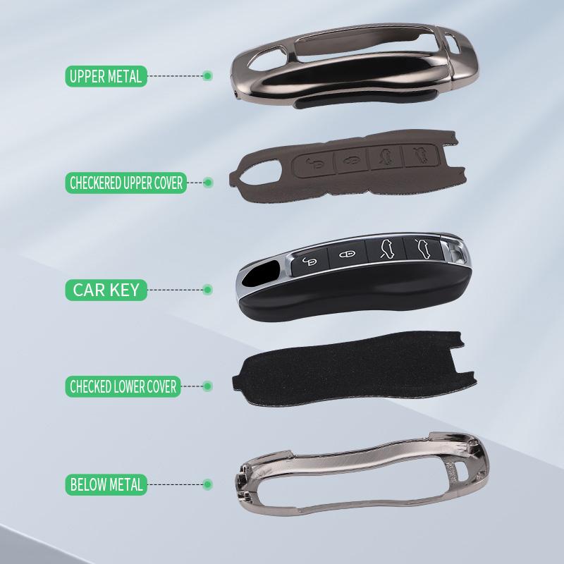 AABKU1 Zinc Alloy + PU Leather Car Key Case Cover Keychain For Porsche Panamera Spyder Carrera Macan Boxster Cayman Cayenne 911 970 981