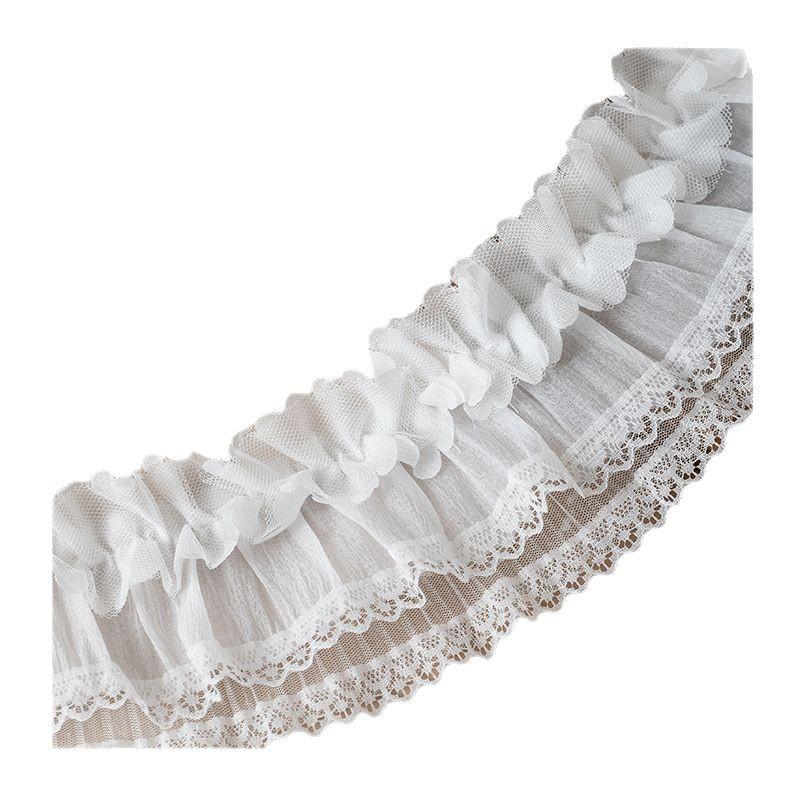 7.5cm Black & White Double-Layer Pleated Chiffon Lace Trim for Neckline, Cuff, and Hem Decoration.