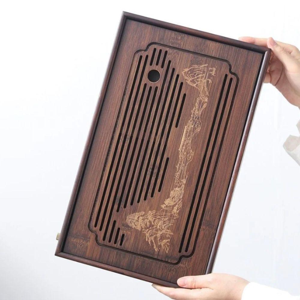 Engrave Pattern Chinese Kungfu Tea Tray Bamboo Drain Tea Table Simple Tea Drainage Board  Office
