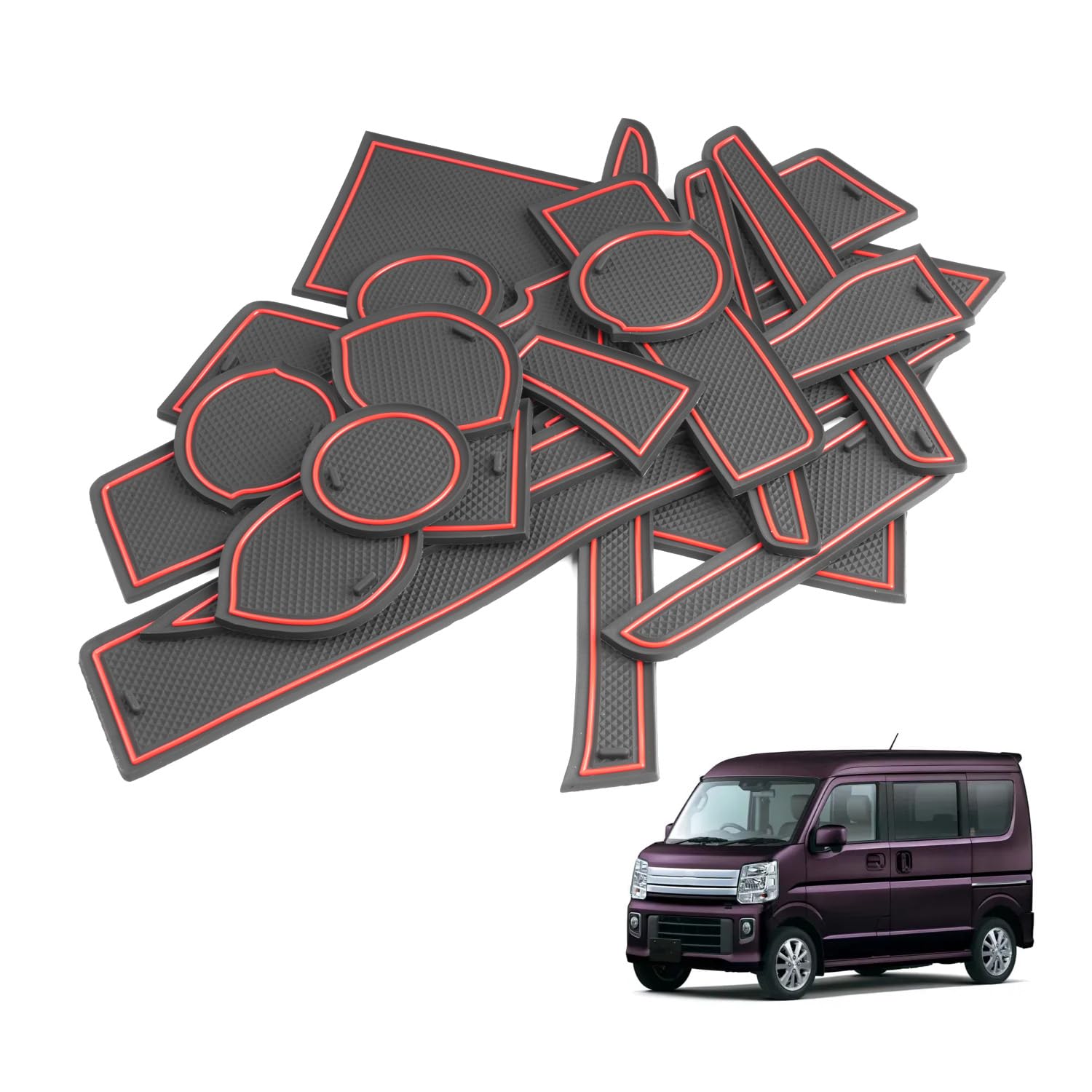 HUAHAO Suzuki Every Wagon DA17W Interior Rubber Door Pocket Scratch Interior Set Mats, Soundproofing, Prevention, Protection, Anti-Slip, 18-Piece