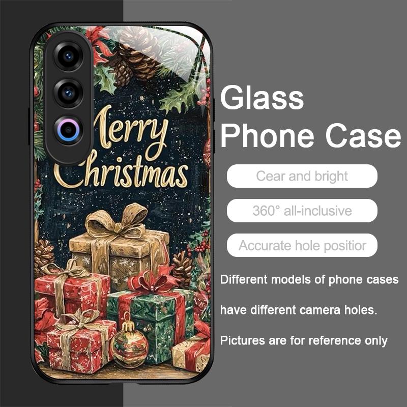 Tempered Glass Phone Case for OnePlus 13R 12 11 10 Pro 5G ACE2 ACE3 Nord CE 4 3 2 Lite Cover Merry Christmas Tree New Year Gifts