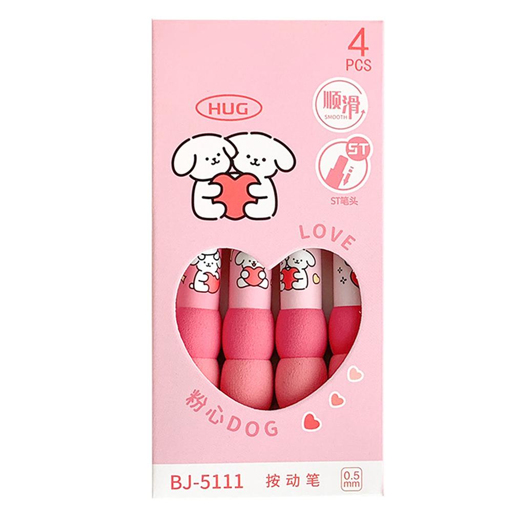 Cartoon Student Students Gel Pens Sponge Grip Retractable Gel Pen Fast Dry 0.5mm Fine Point Black Gel Pens For School 4pcs