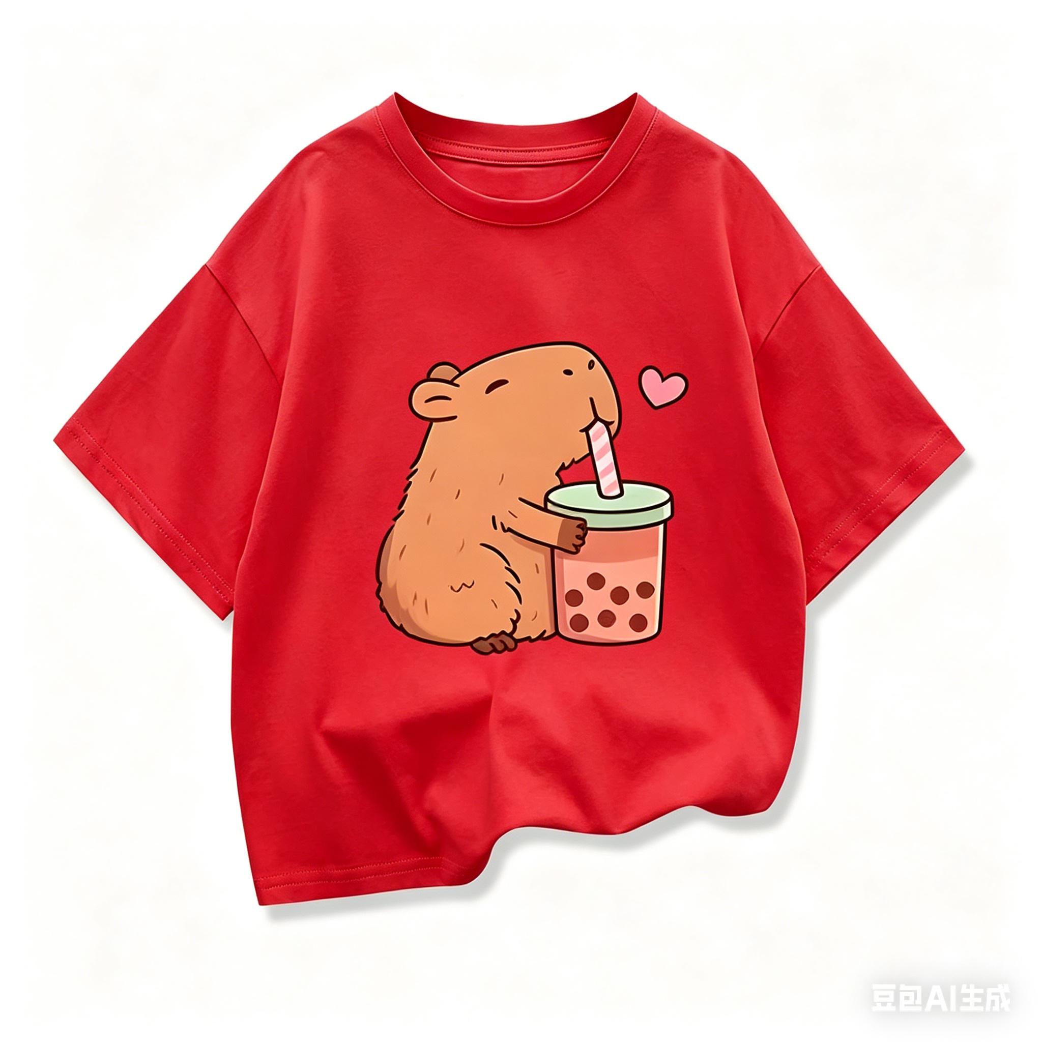 Capybara Kids Clothing Tees Summer Printed Cartoon Fashion cotton Short Sleeve Tshirt Girls Casual Tops T Shirts Crewneck 110