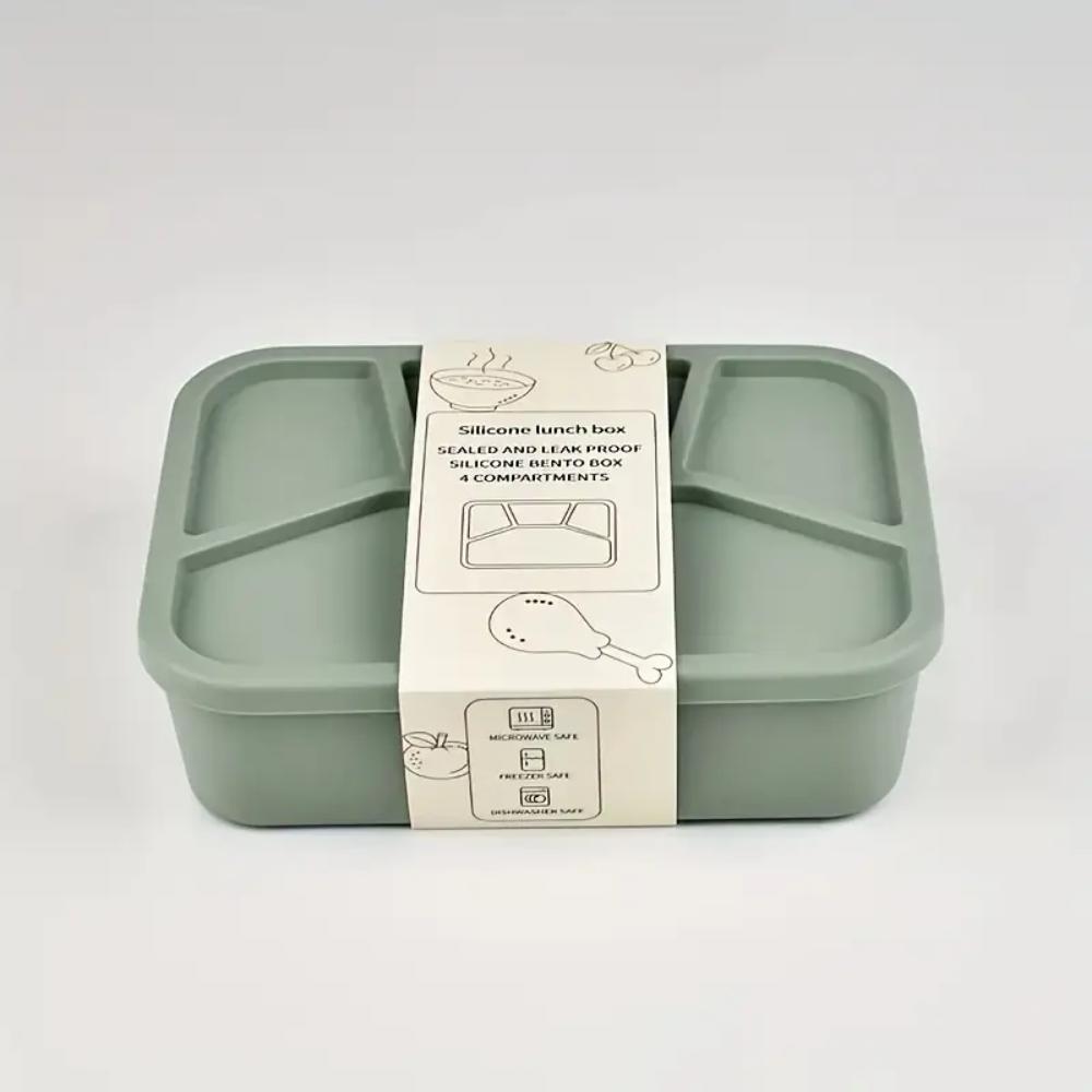 Food-grade eco-friendly leak-proof silicone lunch box, suitable for children and adults, 4 compartments, 3 colors to choose from