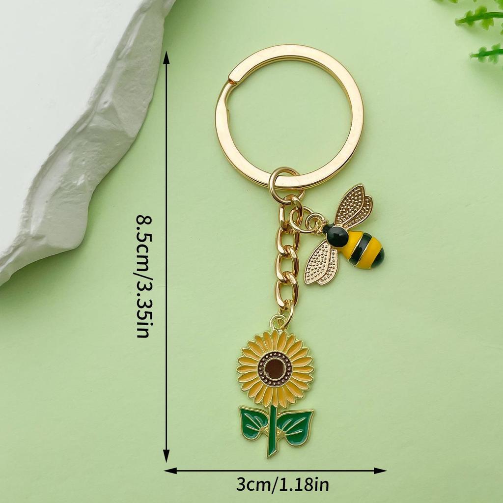 Personalized Pearl Bee & Sunflower Honeycomb Keychain Charm