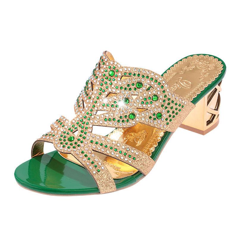 Outside Shoes for Women Rhenstone Sandals Heeled 39 Slides Summer 2025 Luxury Woman Slippers On Sale Chic and Elegant H Sandal