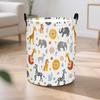 1 Large Round Laundry Basket with Handle - Adorable African Animal Print Featuring Zebra, Giraffe, Lion, and Elephant - Durable Polyester with Seamles