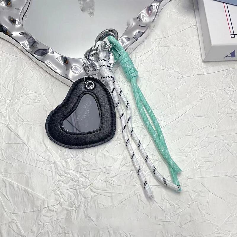 Trendy Woven Rope Keychain Y2K Creative Heart Mirror Keyring Dopamine Colored Braided Rope Key Holder Bag Pendant Gifts